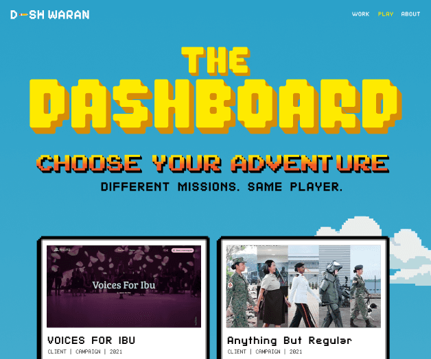 The Dashboard's Choose Your Adventure page