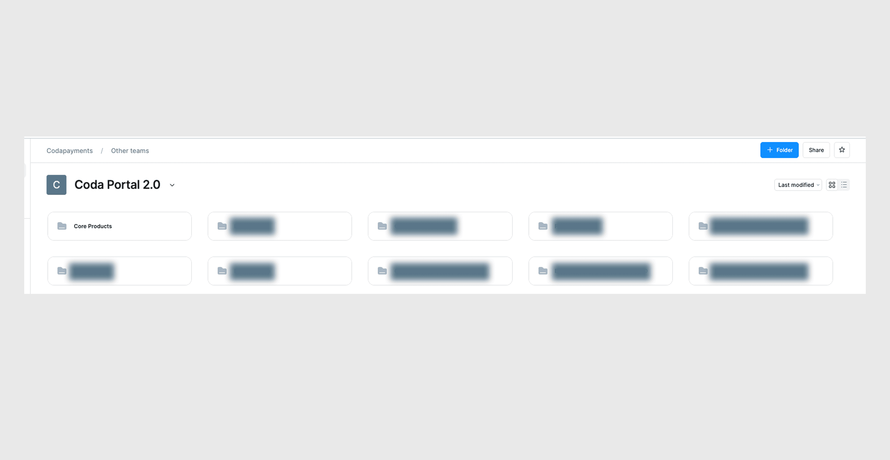 Coda Portal 2.0 Figma project organized into shared product-team folders
