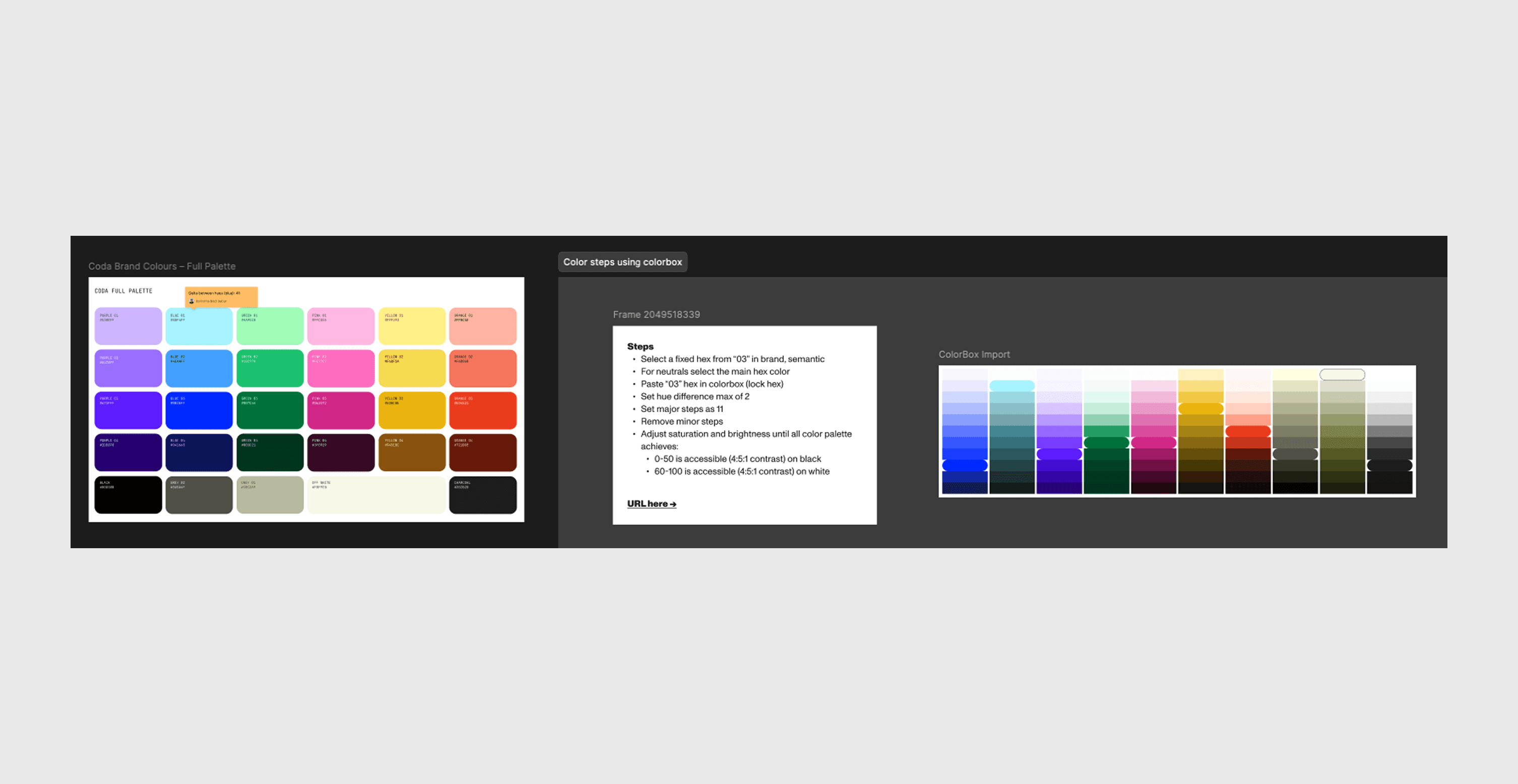 Coda brand palette translated into accessible color steps