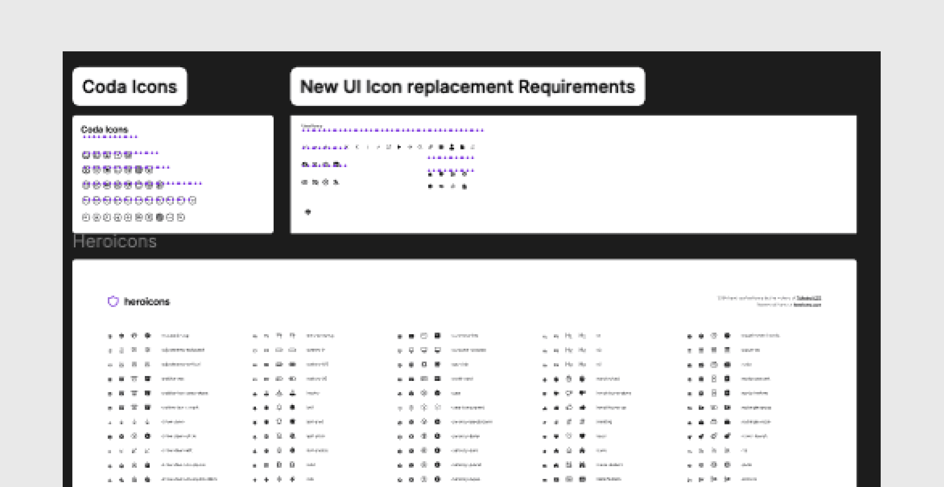 Coda icon inventory and replacement requirements for the new interface