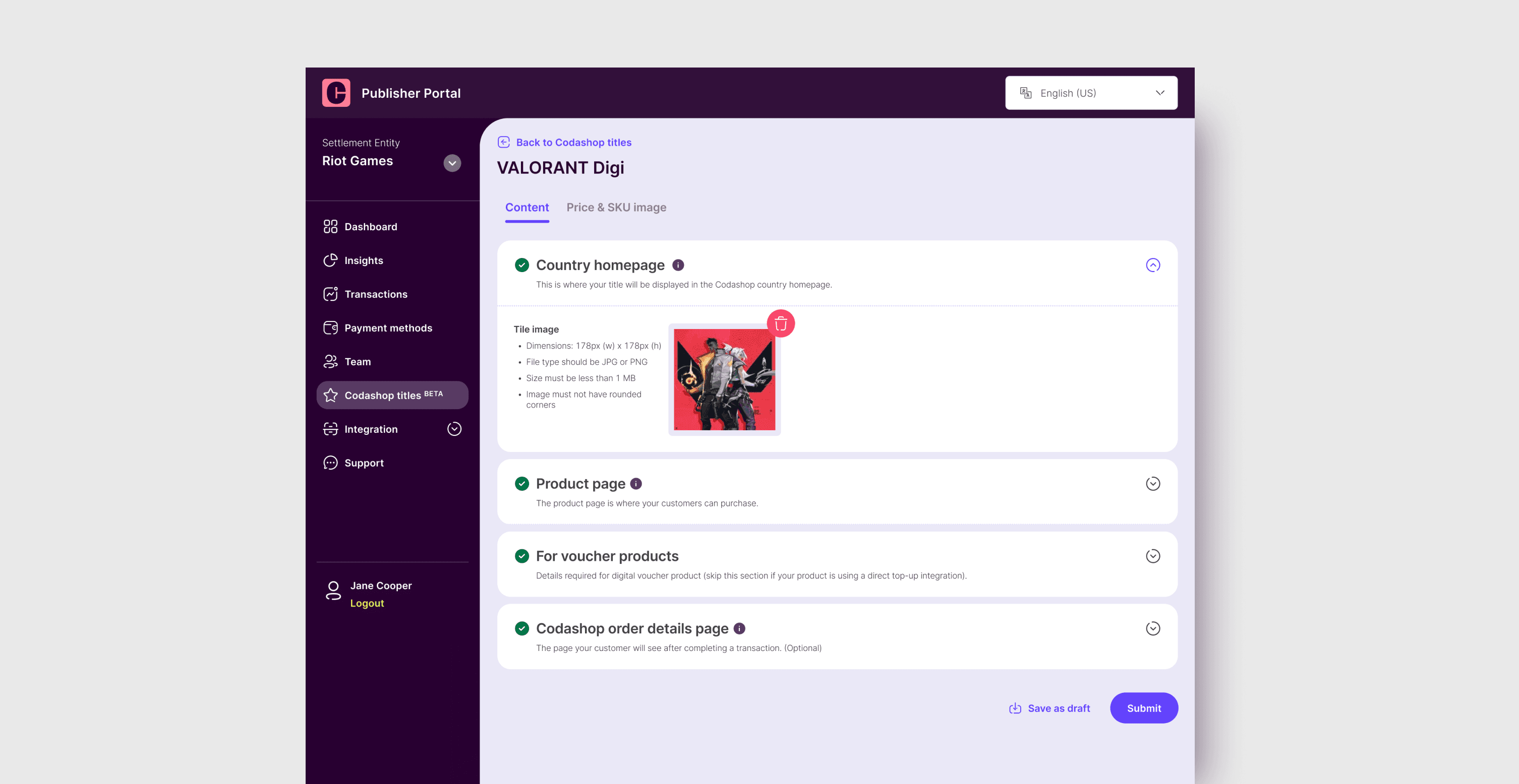 Legacy Publisher Portal interface before the design-system refresh