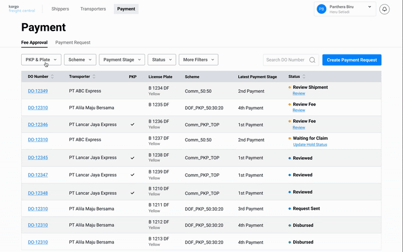 Reviewing fees and creating a payment request with attached documents